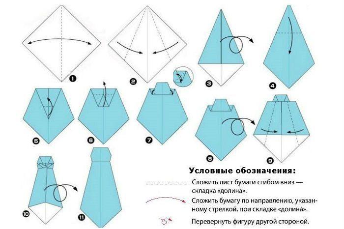 Схема изготовления галстука оригами